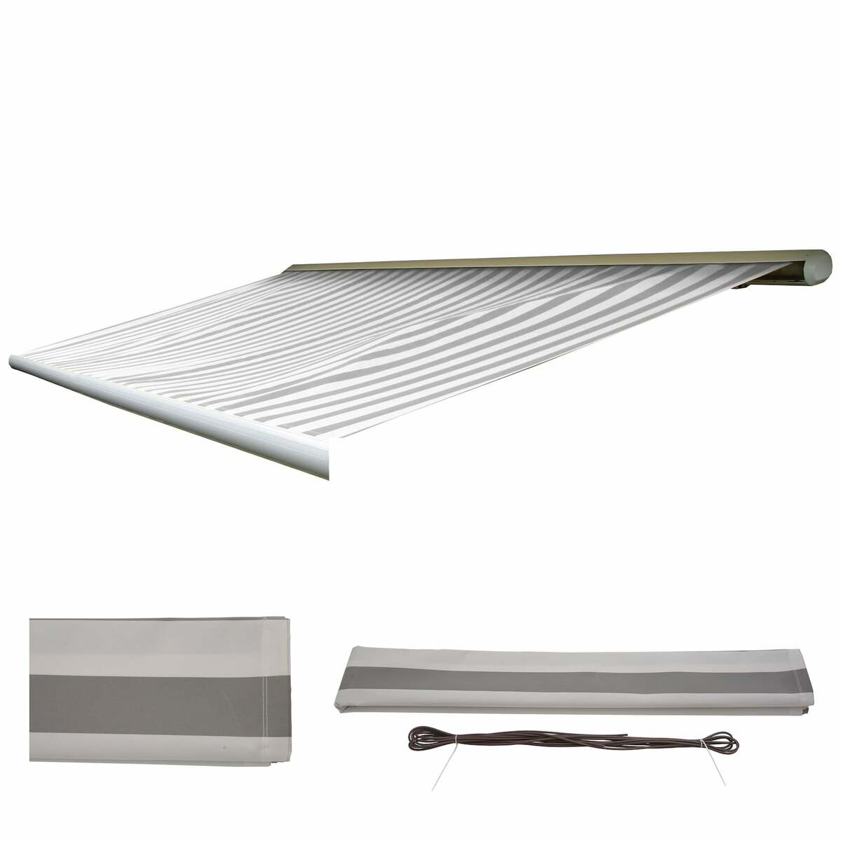 Bild 1 von Ersatz-Bezug für Markise H122, Vollkassette Ersatzbezug Sonnenschutz 4x3m ~ Acryl grau-weiß