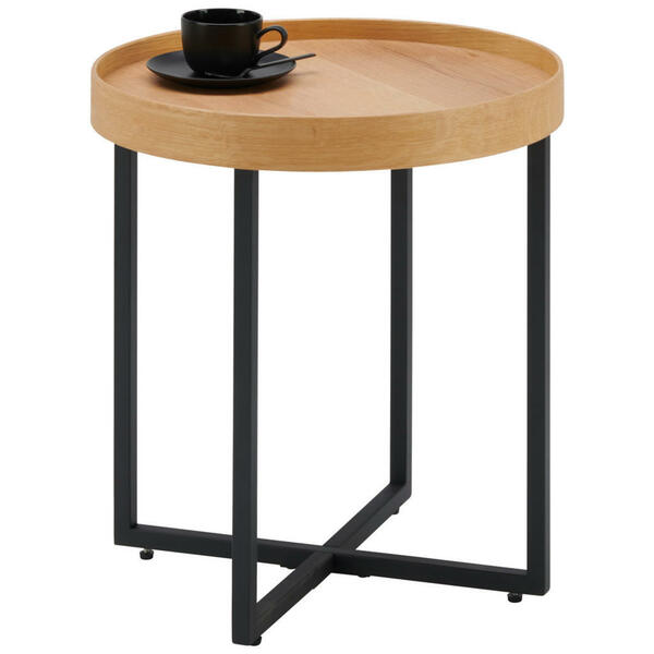 Bild 1 von Hom`in Beistelltisch, Schwarz, Eiche, Holz, Metall, Eiche, furniert, rund, eckig, 50x55 cm, Wohnzimmer, Wohnzimmertische, Beistelltische