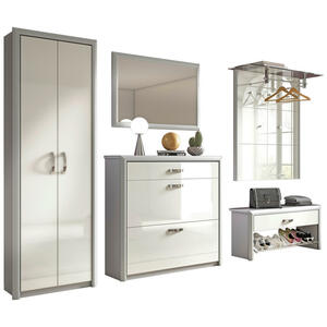 Dieter Knoll Garderobe, Weiß, Alu, Metall, Glas, 5-teilig, 320x195x36 cm, Garderobe, Garderoben-Sets