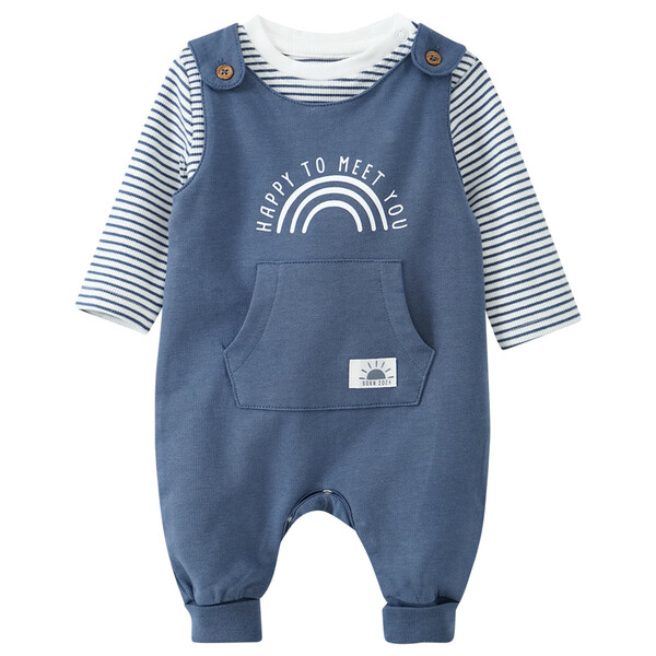 Bild 1 von Newborn Strampler und Langarmshirt Born 2024 DUNKELBLAU / CREMEWEISS