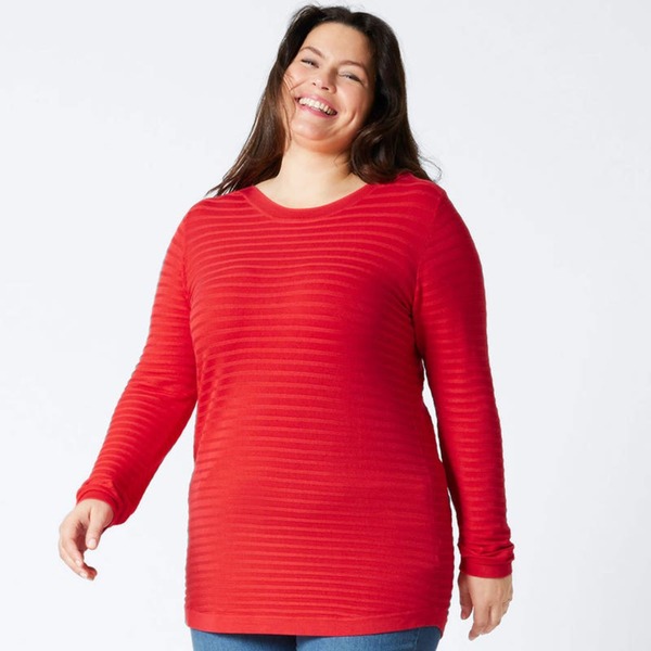 Bild 1 von Damen-Pullover mit Streifen-Struktur-Muster, große Größen