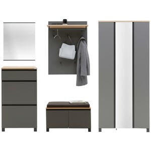 Dieter Knoll Garderobe, Anthrazit, Grau, Eiche, Holz, Metall, 6-teilig, Balkeneiche, furniert, 270x195x40 cm, Garderobe, Garderoben-Sets