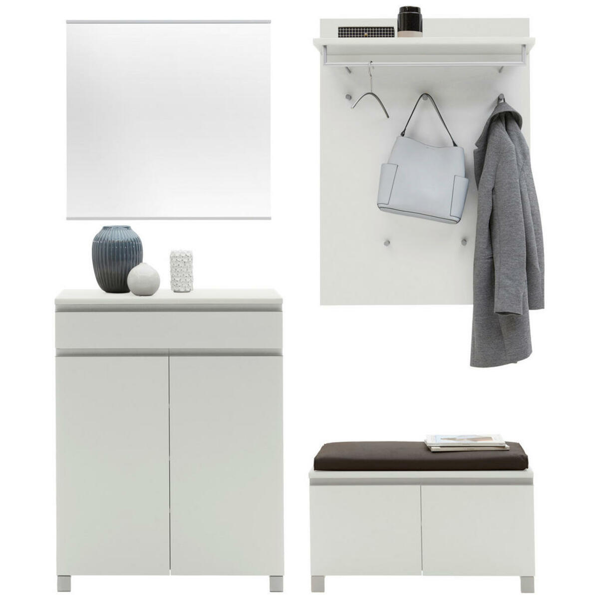 Bild 1 von Garderobe, Silber, Weiß, Metall, 5-teilig, 180x193x40 cm, Garderobe, Garderoben-Sets