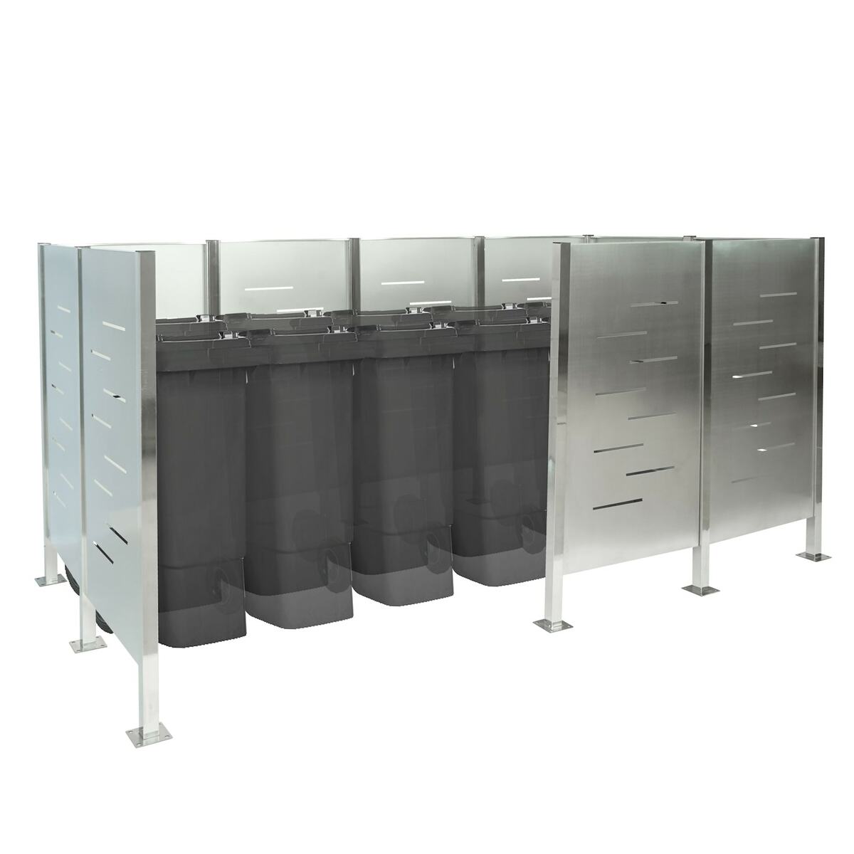 Bild 1 von Mülltonnen-Zaun MCW-J55, Mülltonnenverkleidung Mülltonnenaufbewahrung, 151x326x166 Metall ~ Edelstahl