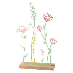 Deko-Aufsteller Blumen mit Holzfuß HELLGRÜN / ROSA / NATUR