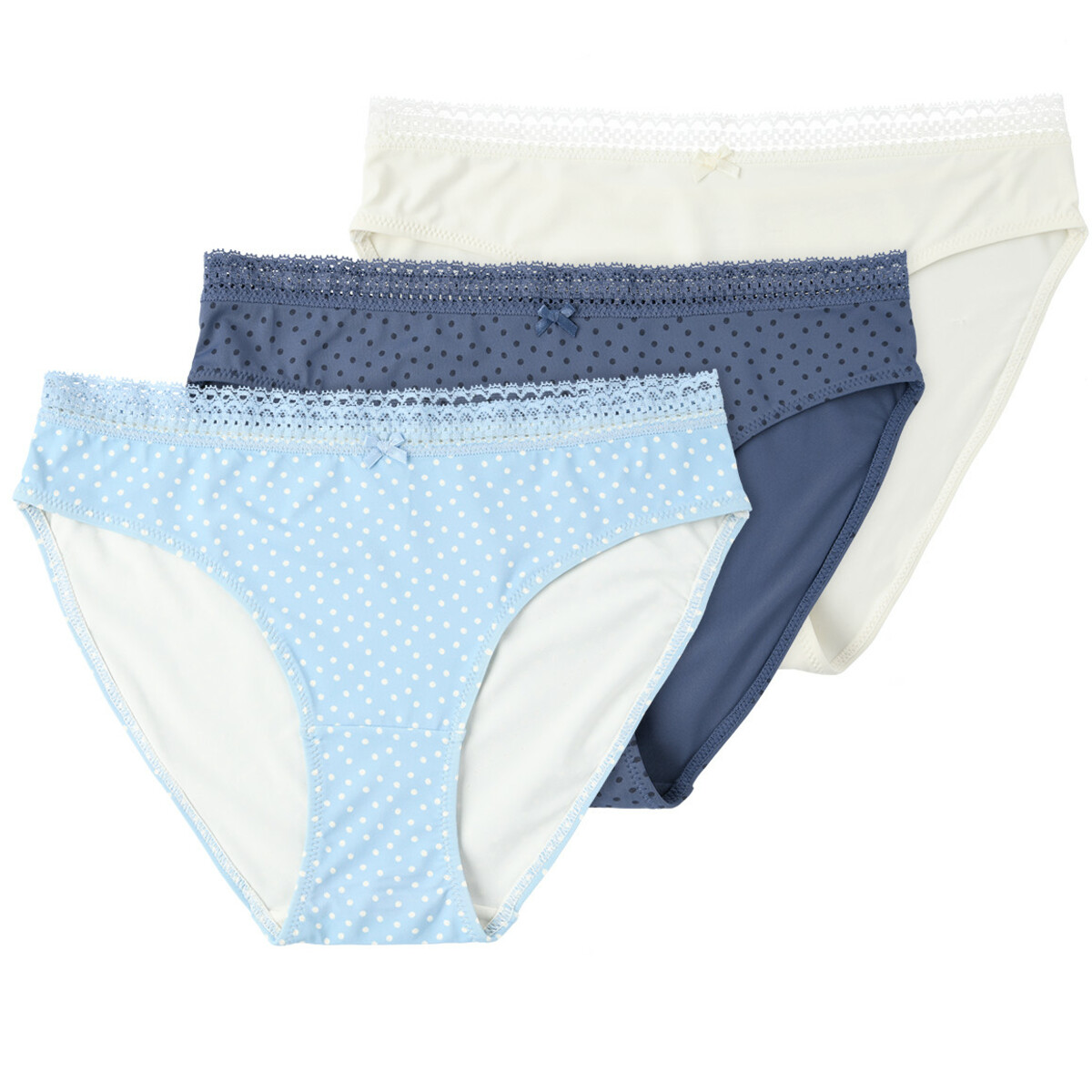 Bild 1 von 3 Damen Slips mit Spitzenbund WEISS / HELLBLAU / DUNKELBLAU