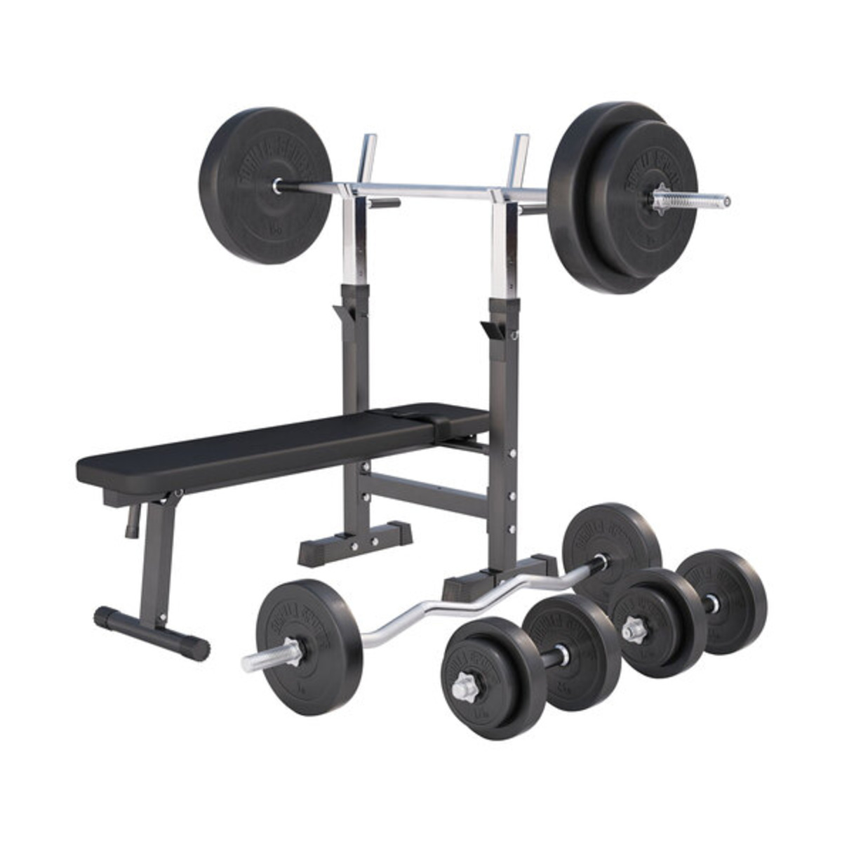 Bild 1 von Hantelbank mit Langhantelset, 100 kg, schwarz