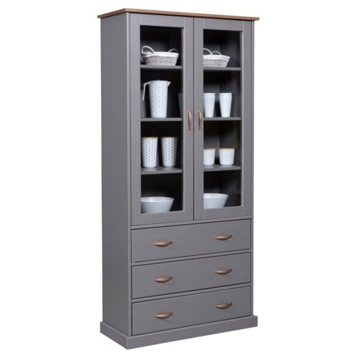Bild 1 von Vitrine Luzerna Massivholz grau/braun 90x190x38,4 cm