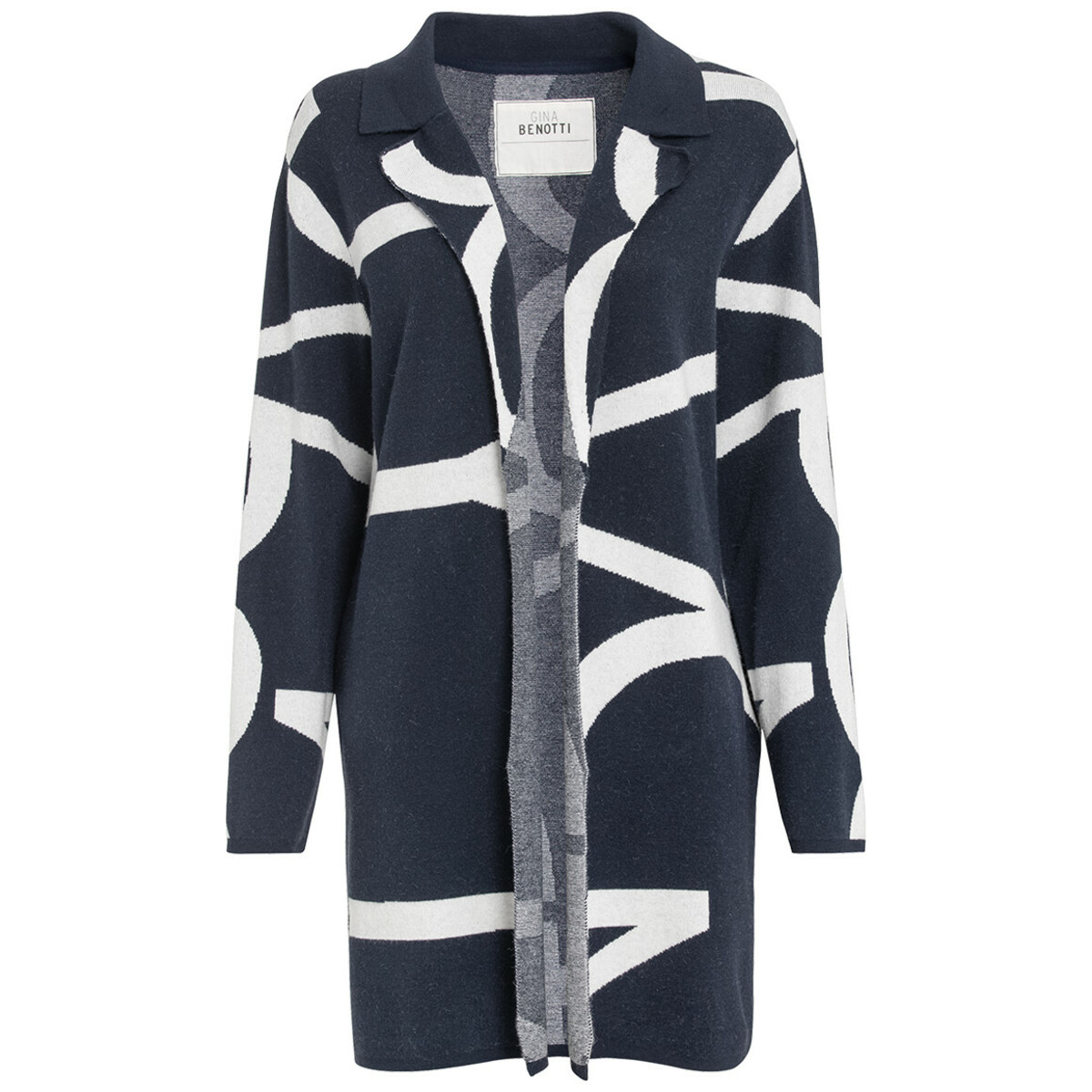 Bild 1 von Damen Strickmantel mit Kragen DUNKELBLAU / WEISS