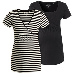 2 Damen Umstands-T-Shirts mit Stillfunktion SCHWARZ / WEISS