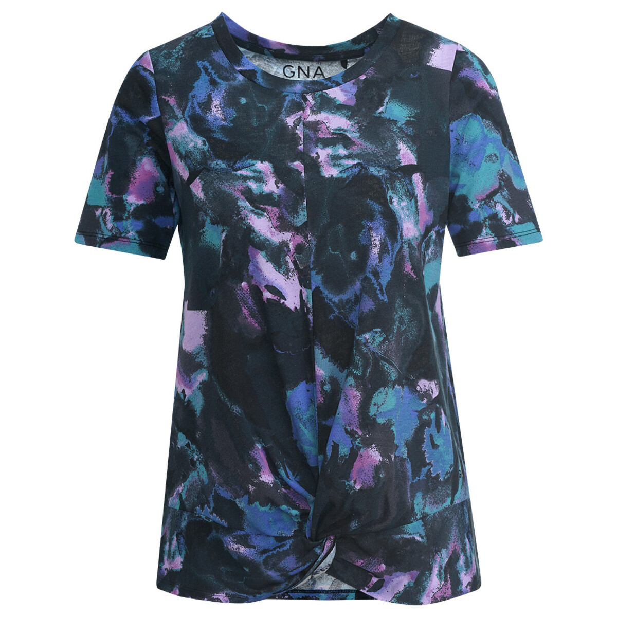 Bild 1 von Damen Yoga-T-Shirt mit Knotendetail SCHWARZ / PINK / TÜRKIS