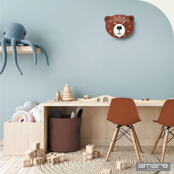 Bild 4 von AMARE Wanduhr Kinderdesign Bär, 30 x 2 cm in Braun