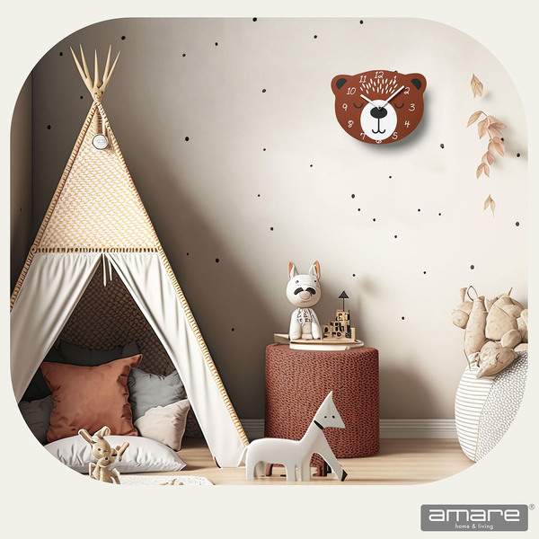 Bild 2 von AMARE Wanduhr Kinderdesign Bär, 30 x 2 cm in Braun