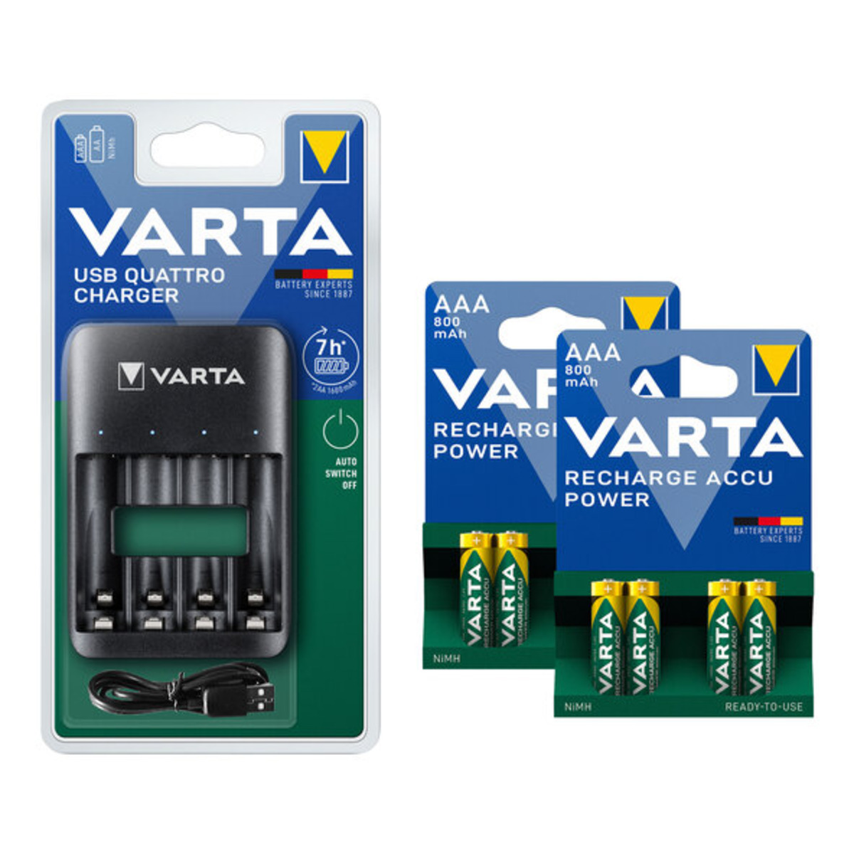 Bild 1 von Akku-Batterien Power Micro AAA 800 mAh 8 Stück, inkl. USB-Ladegerät Quattro