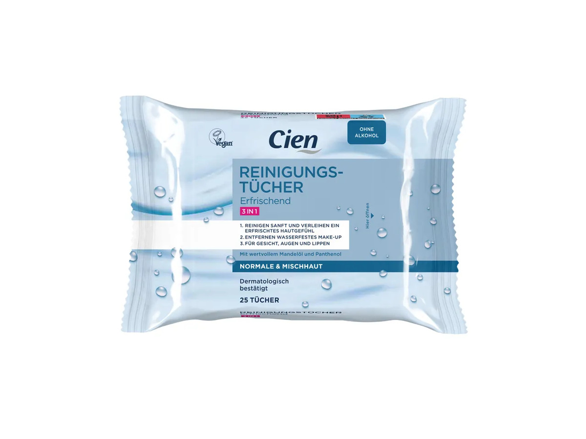Bild 1 von Cien Erfrischende Gesichtsreinigungstücher, 
         25 Stück