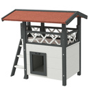Bild 1 von PawHut Katzenhaus mit Asphaltdach, 2-stöckig, Katzenhütte mit Balkon, Katzenvilla mit Treppe, Massivholz, Weiß, 77 x 50 x 73 cm