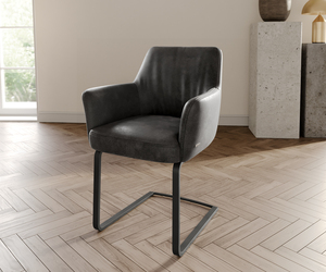 Freischwinger Xana-Flex mit Armlehnen Anthrazit Vintage Freischwinger flach Schwarz Taschenfederkern