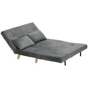 HOMCOM Schlafsofa 2-Sitzer Sofa mit Bettfunktion, Klappsofa mit verstellbare Rückenlehne, Kissen, Schlafcouch mit Samtoptik, Grau, 130 x 78 x 79cm
