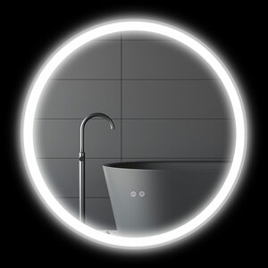 kleankin Badezimmerspiegel, Badspiegel mit LED Beleuchtung, Ø 80 cm Leuchtspiegel mit Touch-Schalter, Memory-Funktion, kein Beschlagen