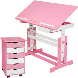Schreibtisch höhenverstellbar und Rollcontainer - rosa