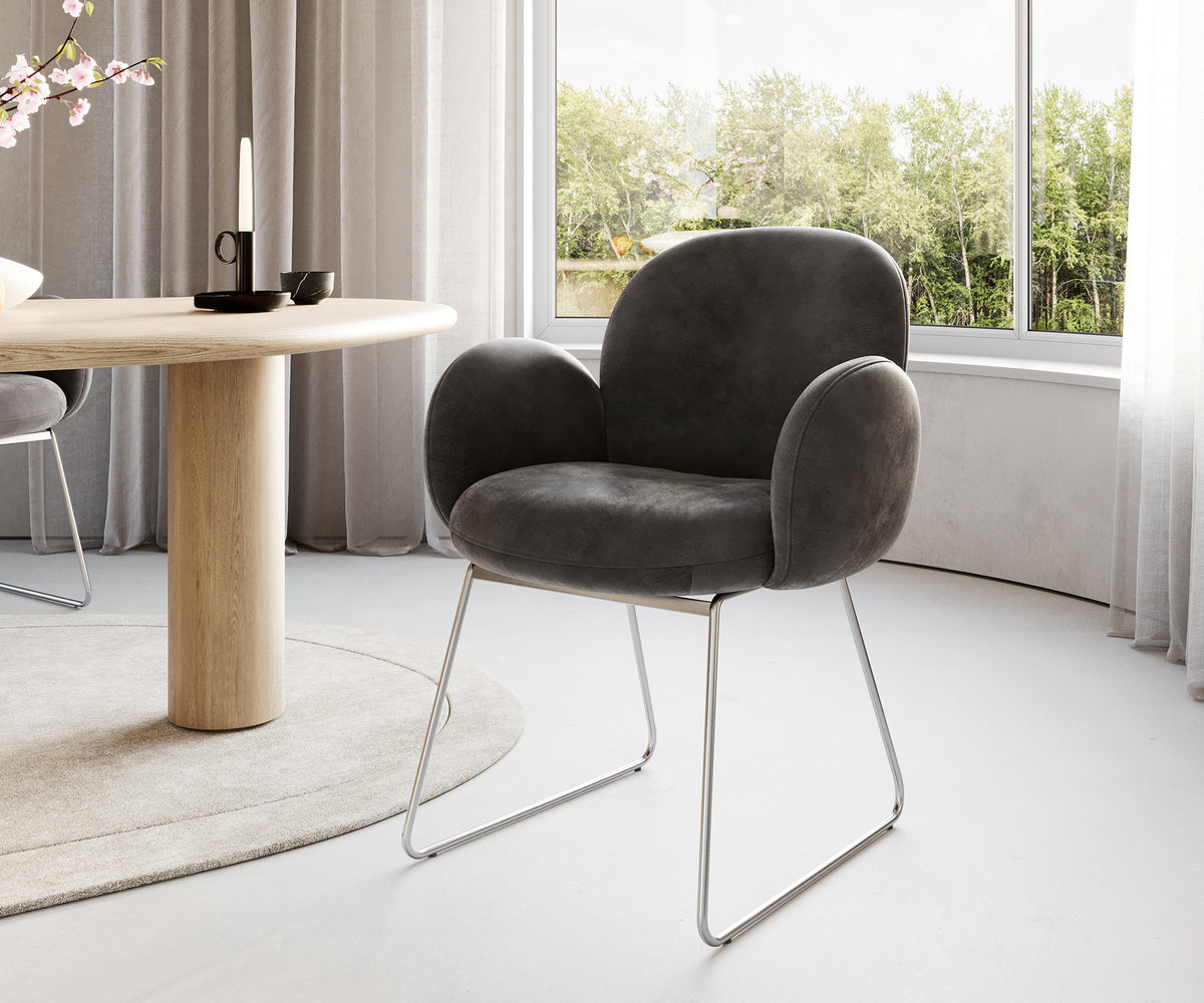 Bild 1 von Armlehnstuhl Nube-Flex Anthrazit Vintage Kufengestell Edelstahl Taschenfederkern