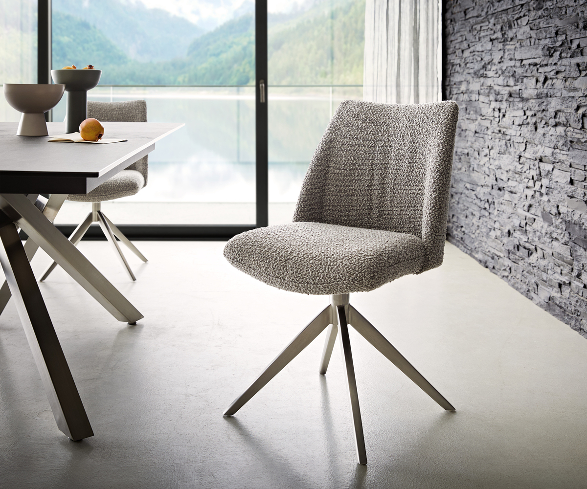 Bild 1 von Drehstuhl Elso-Flex Bouclé Silbergrau Kreuzgestell breit Edelstahl 360° drehbar Taschenfederkern