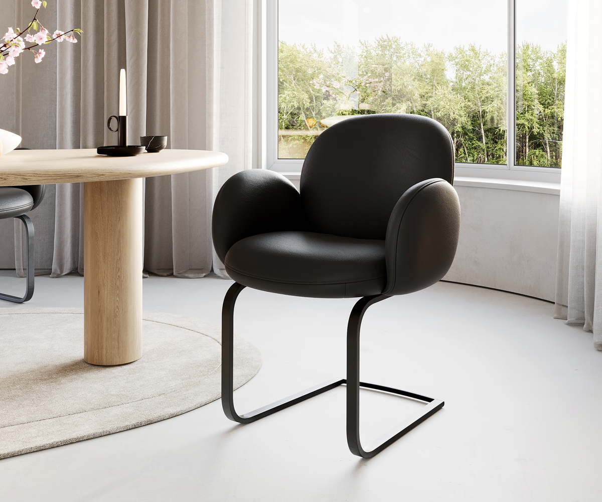 Bild 1 von Freischwinger Nube-Flex mit Armlehnen Echt-Leder Schwarz Freischwinger flach Schwarz Taschenfederkern