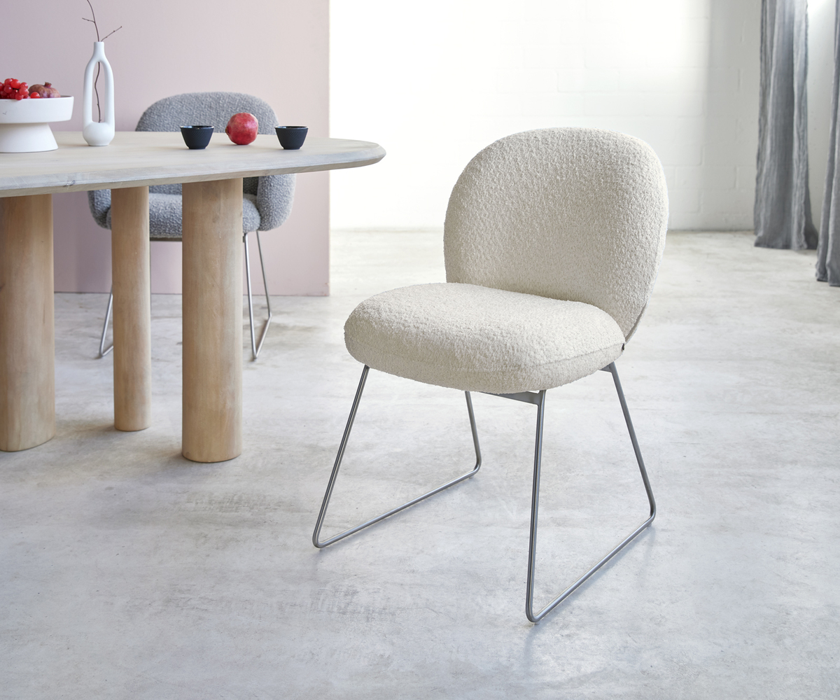 Bild 1 von Esszimmerstuhl Nube-Flex Bouclé Weiß Kufengestell Edelstahl Taschenfederkern