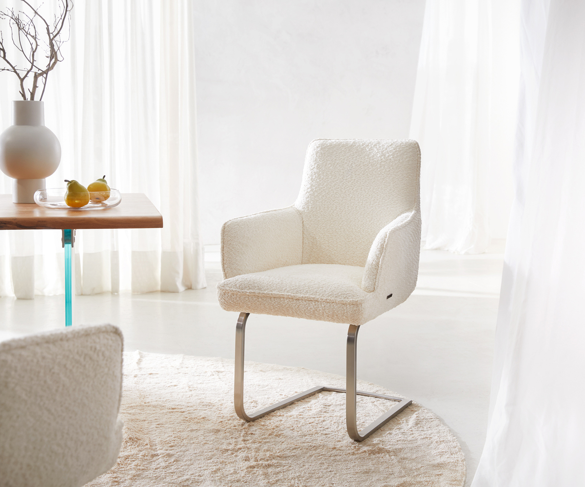 Bild 1 von Freischwinger Heira-Flex mit Armlehnen Bouclé Weiß Freischwinger flach Edelstahl Taschenfederkern