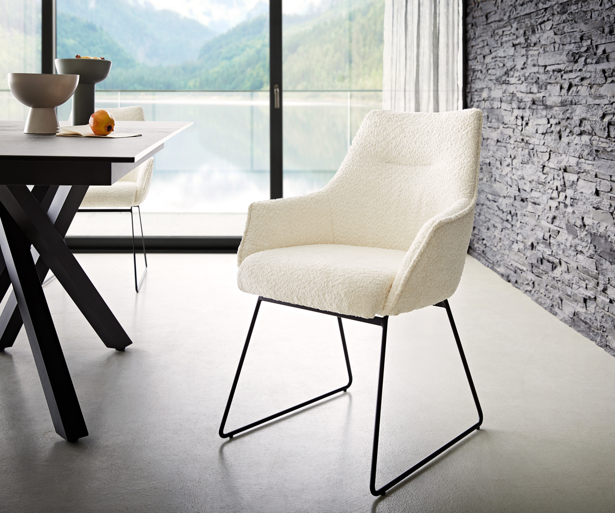 Bild 1 von Armlehnstuhl Alja-Flex Bouclé Weiß Kufengestell Schwarz Taschenfederkern