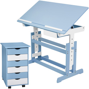 Schreibtisch höhenverstellbar und Rollcontainer - blau