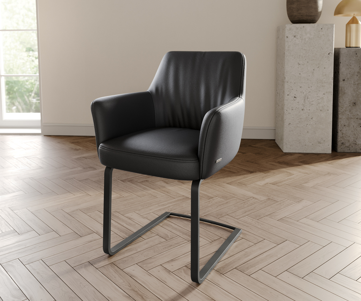 Bild 1 von Freischwinger Xana-Flex mit Armlehnen Echt-Leder Schwarz Freischwinger flach Schwarz Taschenfederkern