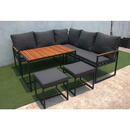 Bild 1 von Ambia Garden Dining-Loungeset, Grau, Schwarz, Akazie, Holz, Metall, Textil, Akazie, Hartholz, Füllung: Schaumstoff,Baumwolle (recycelt), 203x128x86 cm, rostfrei, Loungemöbel, Loungemöbel-Sets