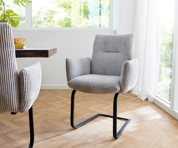 Bild 1 von Freischwinger Jova-Flex mit Armlehnen Cord Silbergrau Freischwinger flach Schwarz Taschenfederkern