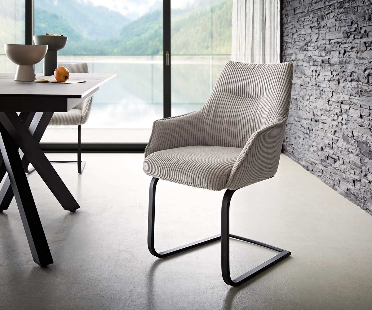 Bild 1 von Freischwinger Alja-Flex mit Armlehnen Cord Silbergrau Freischwinger flach Schwarz Taschenfederkern