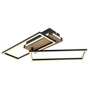 Globo Led-Deckenleuchte, Opal, Schwarz, Dunkelbraun, Metall, Kunststoff, Holzwerkstoff, Holzoptik,Holzoptik, 49x10 cm, drehbar, schwenkbar, Stufenschalter, Lampen & Leuchten, Leuchtenserien