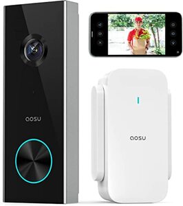 AOSU Türklingel mit Kamera 2K Video Türklingel, Verschlüsselte Speicherung, K.I. Personenerkennung mit AI, Gebührenfrei, batteriebetrieben, Arbeit mit Alexa, Mühelose Installation