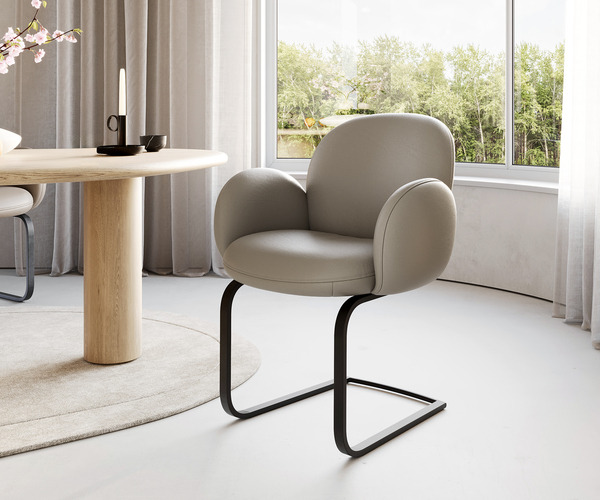 Bild 1 von Freischwinger Nube-Flex mit Armlehnen Echt-Leder Schlamm Freischwinger flach Schwarz Taschenfederkern