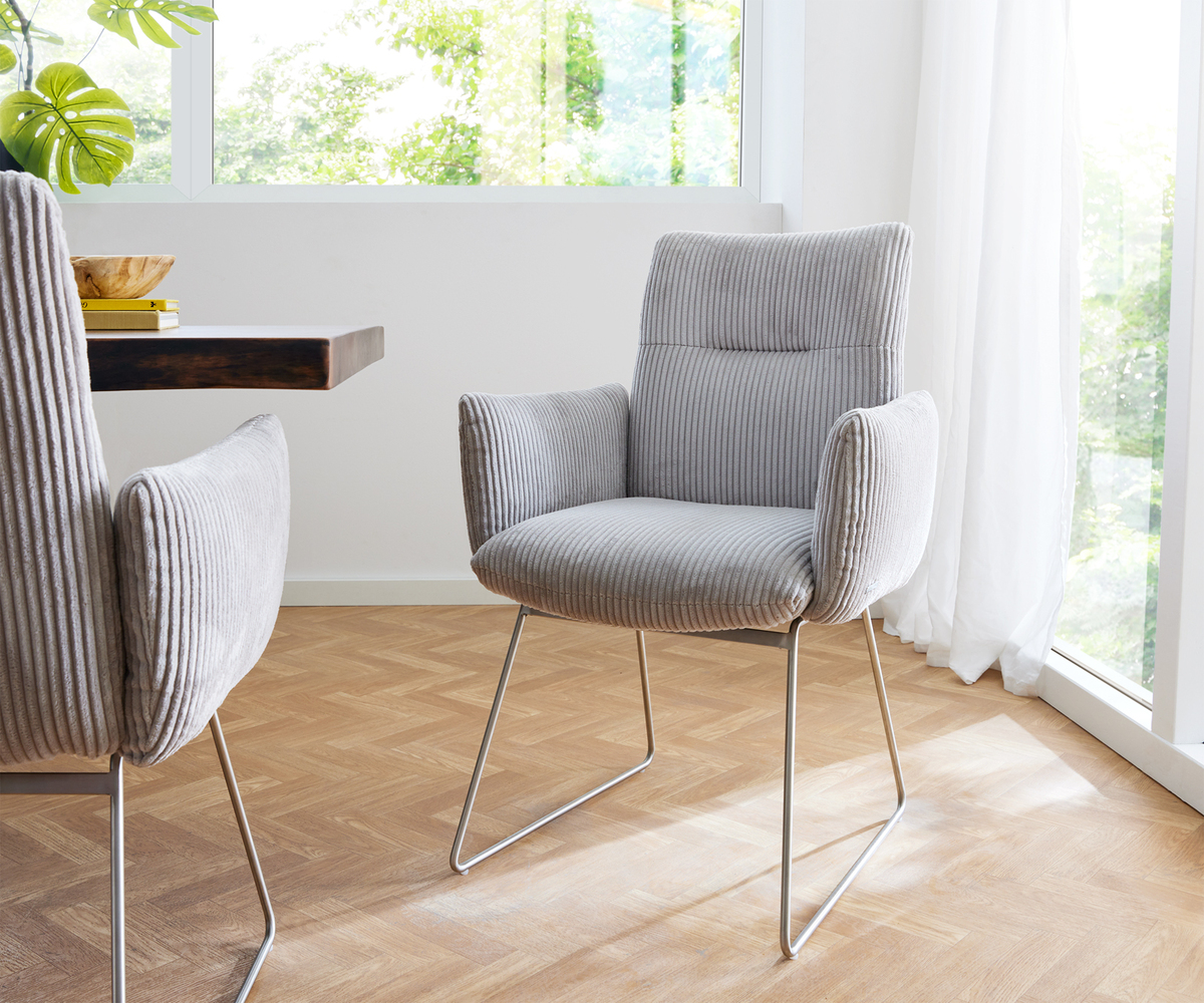 Bild 1 von Armlehnstuhl Jova-Flex Cord Silbergrau Kufengestell Edelstahl Taschenfederkern