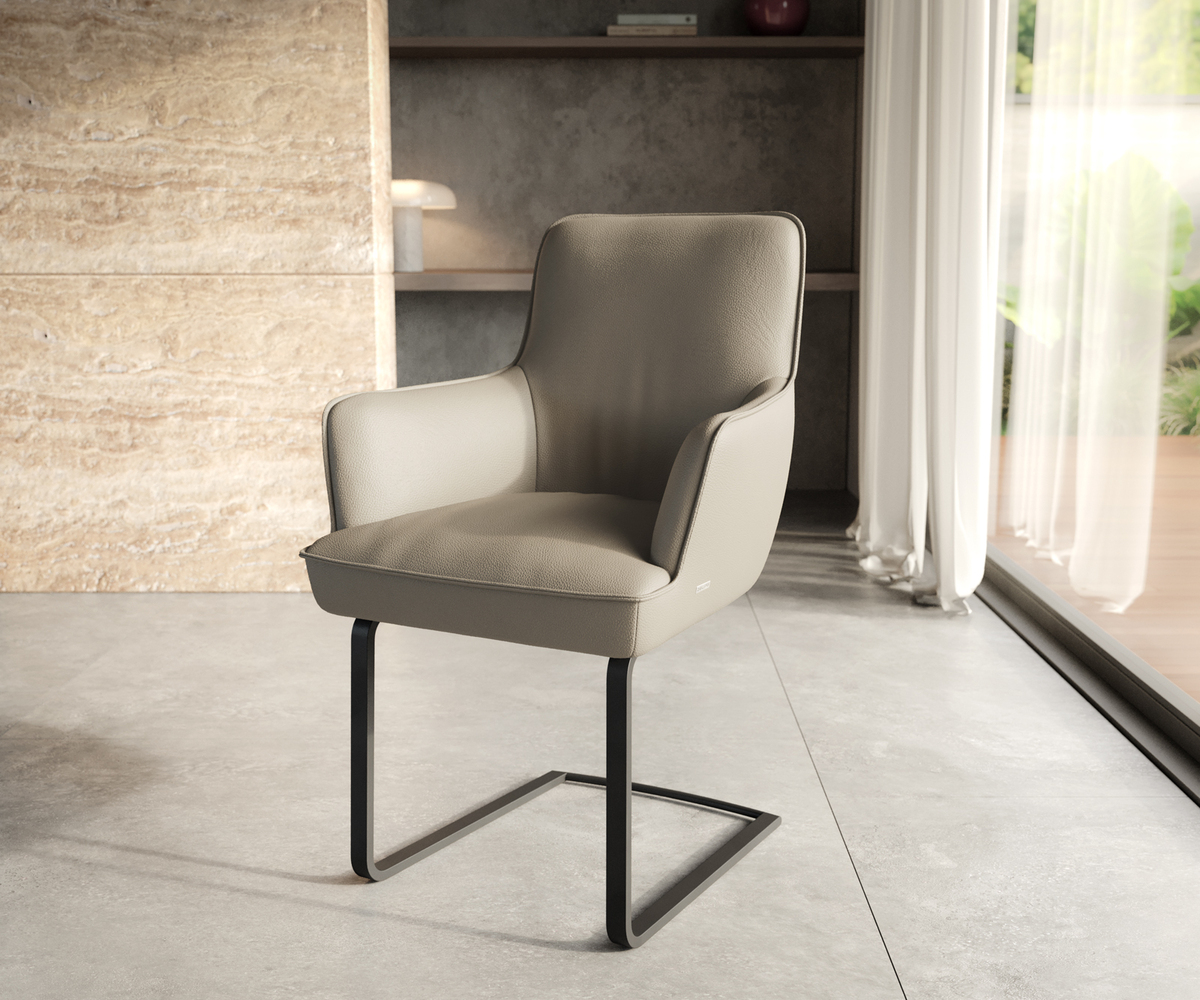 Bild 1 von Freischwinger Heira-Flex mit Armlehnen Echt-Leder Schlamm Freischwinger flach Schwarz Taschenfederkern