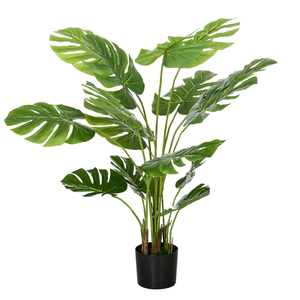 HOMCOM Künstliche Pflanze, 120 cm Kunstpflanze, Künstlich Monstera mit Übertopf, PE-Moos, Kunstbaum wie echt, Zimmerpflanze für Wohnzimmer, Grün