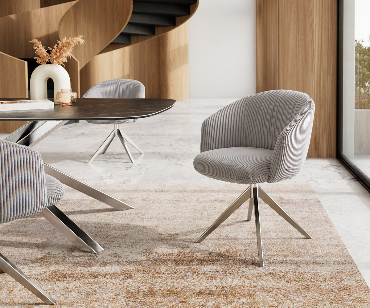 Bild 1 von Drehstuhl Caja-Flex mit Armlehnen Cord Silbergrau Kreuzgestell breit Edelstahl 360° drehbar Taschenfederkern