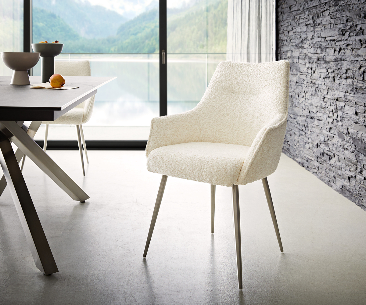 Bild 1 von Armlehnstuhl Alja-Flex Bouclé Weiß 4-Fuß konisch Edelstahl Taschenfederkern