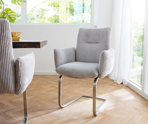 Freischwinger Jova-Flex mit Armlehnen Cord Silbergrau Freischwinger flach Edelstahl Taschenfederkern