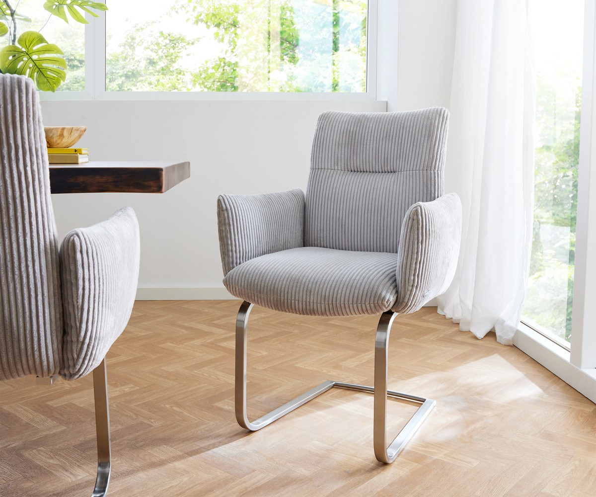 Bild 1 von Freischwinger Jova-Flex mit Armlehnen Cord Silbergrau Freischwinger flach Edelstahl Taschenfederkern