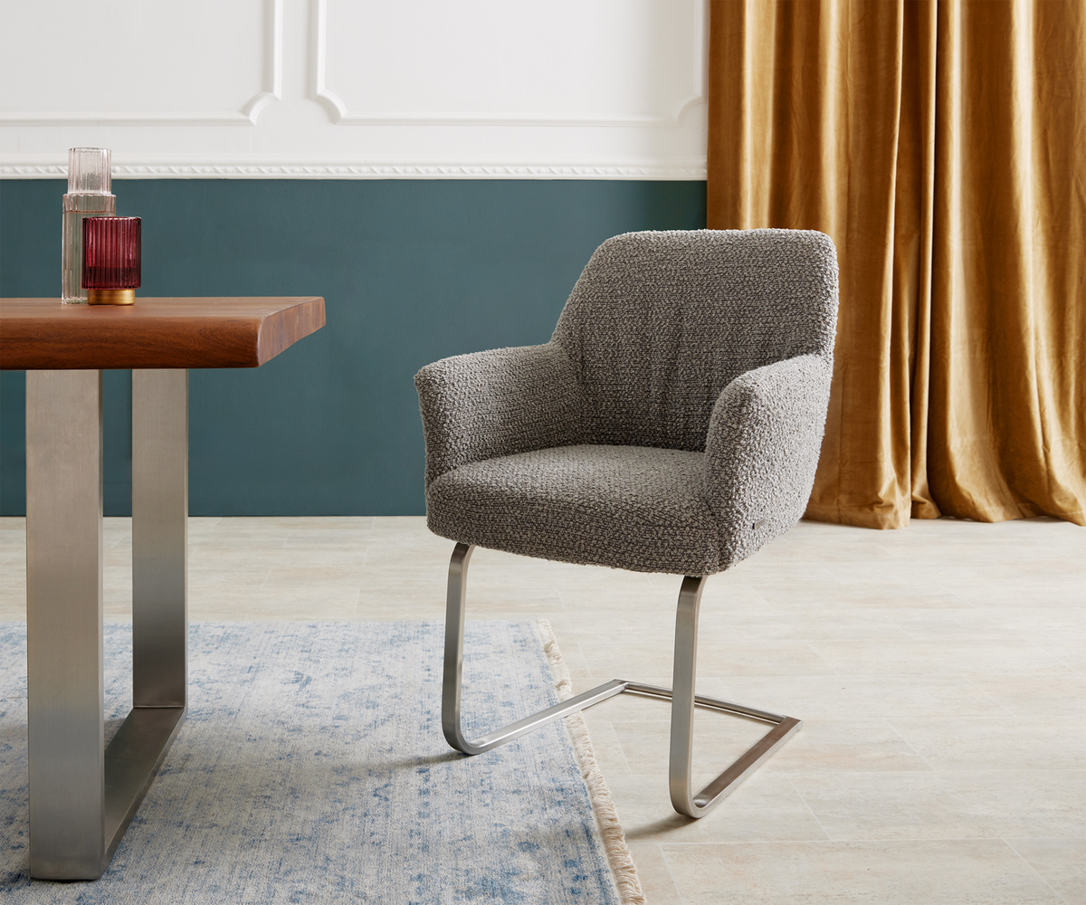 Bild 1 von Freischwinger Xana-Flex mit Armlehnen Bouclé Silbergrau Freischwinger flach Edelstahl Taschenfederkern