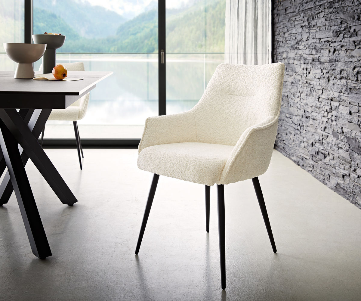 Bild 1 von Armlehnstuhl Alja-Flex Bouclé Weiß 4-Fuß konisch Schwarz Taschenfederkern