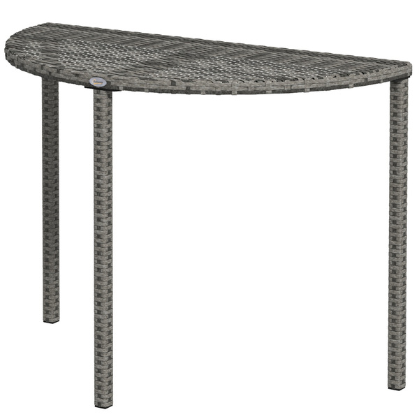 Bild 1 von Outsunny Balkontisch Garten Beistelltisch Tisch Gartenmöbel halbrund Polyrattan Metall Grau 100 x 50 x 74 cm