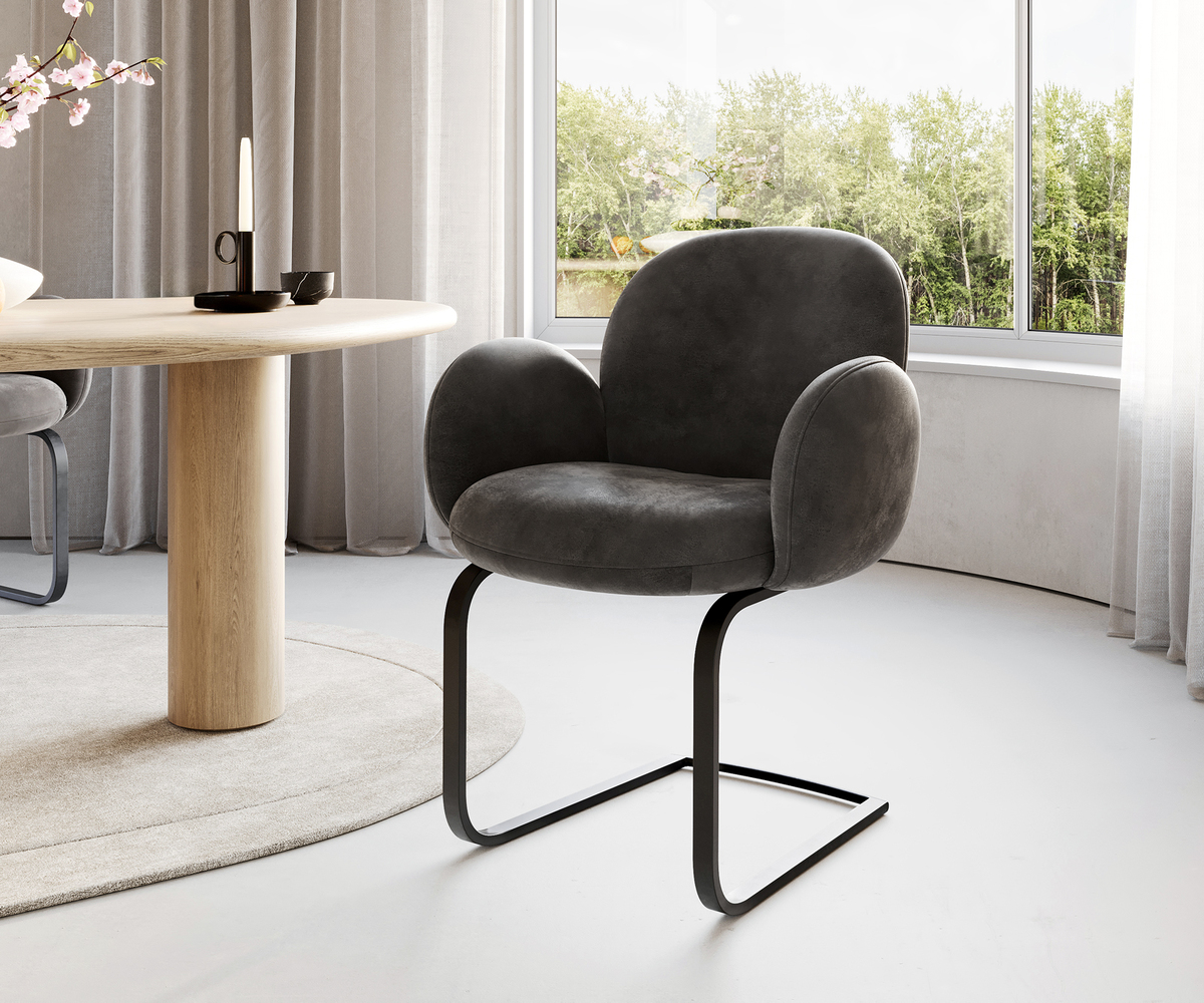 Bild 1 von Freischwinger Nube-Flex mit Armlehnen Anthrazit Vintage Freischwinger flach Schwarz Taschenfederkern