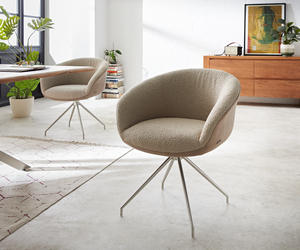 Drehstuhl Vinka-Flex mit Armlehnen Materialmix Schlamm Kreuzgestell konisch Edelstahl 180° drehbar Taschenfederkern